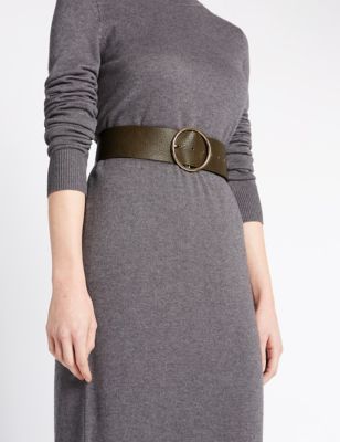 Faux Leather Wide Round Buckle Belt
